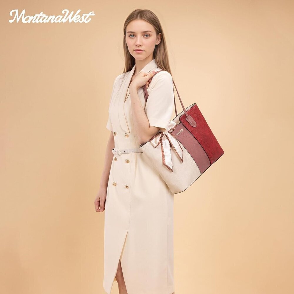 Women Beige With Red Imported Top zipper Top Handle Satchel Purses Handbags - Picture 6 of 6